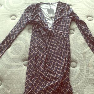 Navy fitted midi wrap dress